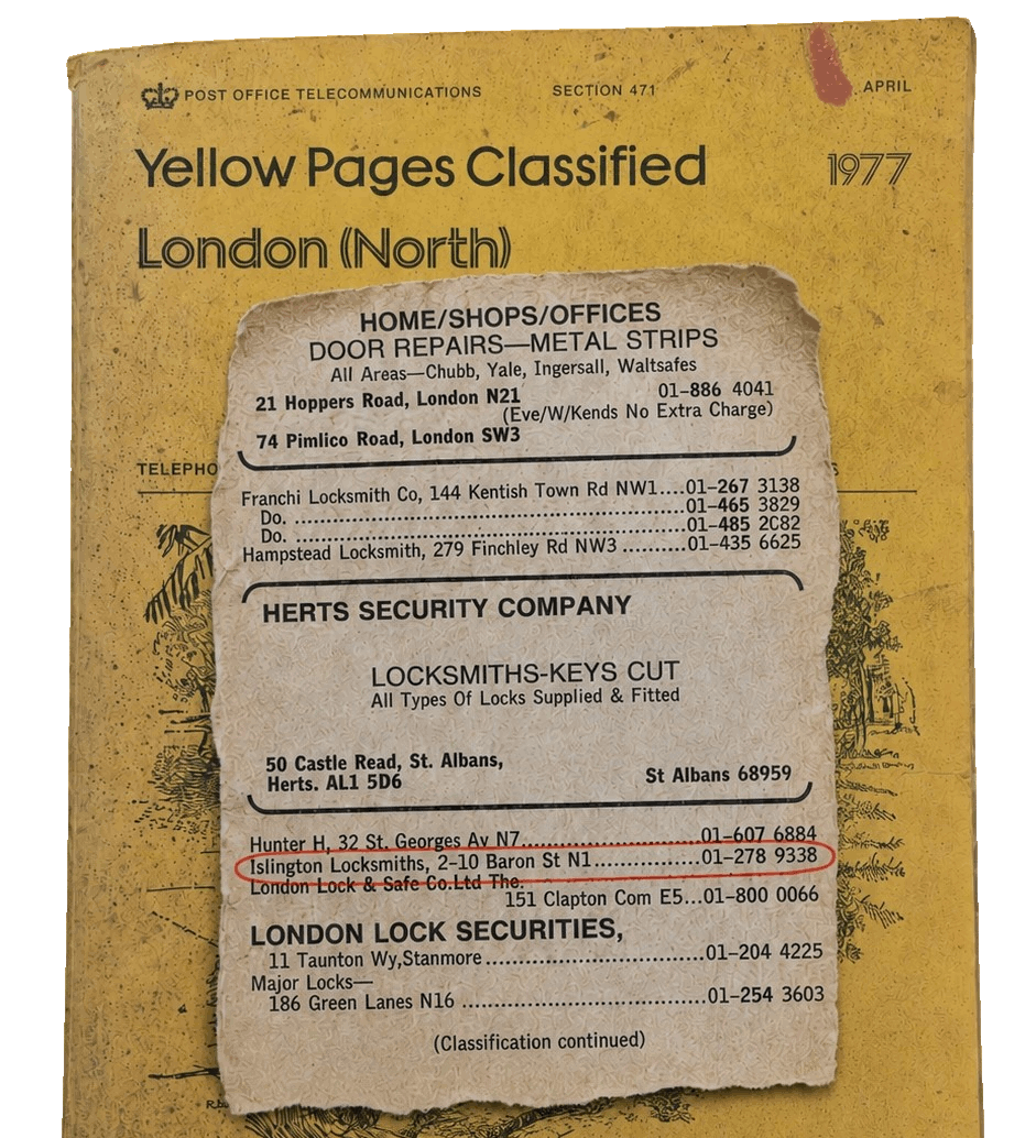 Original Islington Locksmith Yellow Pages Advertisement