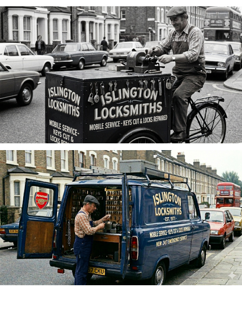 Original Islington Locksmiths Old Office PLaque & Bicycle